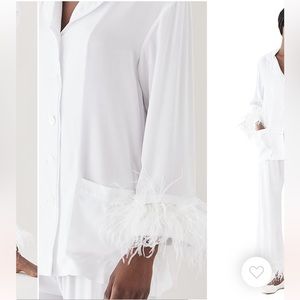 Ostrich Feather White Long Bridal Pajamas